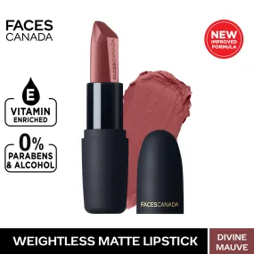 Faces Canada Weightless Matte Lipstick |Jojoba and Almond Oil enriched| Highly pigmented | Smooth One Stroke Weightless Color | Keeps Lips Moisturized | Shade - Divine Mauve 4g