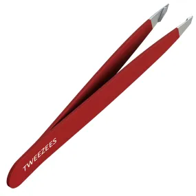 Slant Tip Tweezers | Stainless Steel | Red