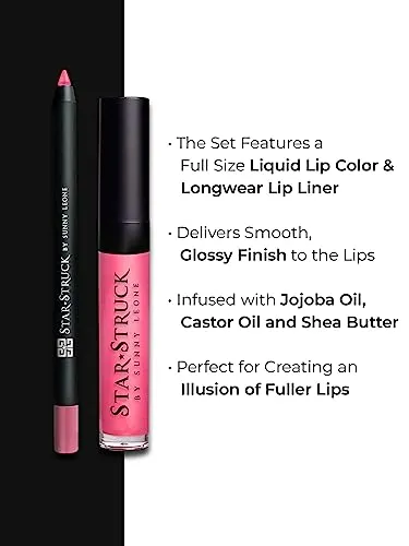 STARSTRUCK BY SUNNY LEONE New Shades Lip Gloss Liner (2PC Lip Kit) (Pink Peony)